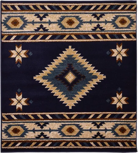 Vista 15 de Nevita Collection Southwestern Native American Design Area Alfombra geométrica (azul, 5'3" redondo)