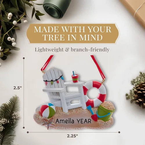 Vista 4 de Adorno personalizado para silla de playa 2025 Personalización gratuita las 24 horas Adornos de Navidad de viaje grabados con láser para árbol