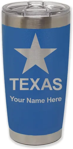 Vista 26 de LaserGram Vaso aislado al vacío de 20 onzas, bandera de Texas, grabado personalizado incluido (negro)