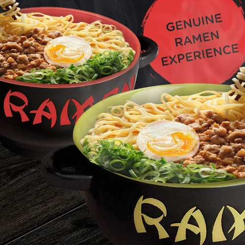 Vista 5 de World Market - Juego de 2 cuencos de cerámica japonesa para ramen, cucharas de sopa y palillos, cuencos para servir fideos, ramen, udon, miso