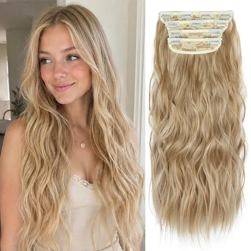 Vista 11 de Extensiones de cabello con clip, extensiones de cabello sintético ondulado de 14 pulgadas con clip (color: 22H10#)