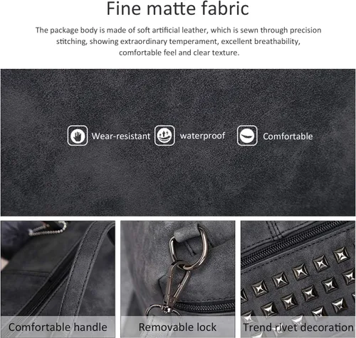Vista 4 de Pahajim Bolsos de mano con tachuelas para mujer, estilo punk, estilo casual, estilo hobo rockero