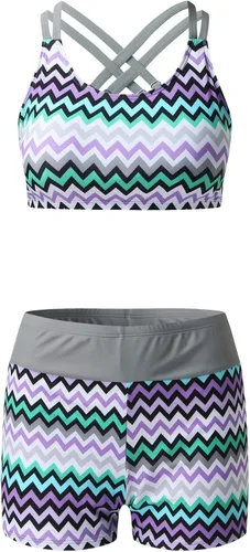 Vista 5 de Traje de baño para mujer 2023, talla grande, vestido de natación de dos piezas con pantalones cortos de malla, tankini de traje de baño fluido