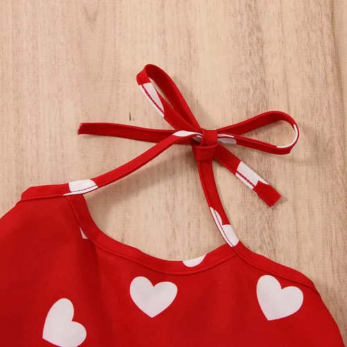 Vista 4 de TBUIALL Toddler Girls Valentine's Day Sleeveless Vest Tops Hearts Printed Bell Bottoms Pants Kids Outfits Swaddling Set