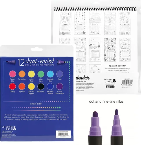Vista 7 de Leisure Arts Dot Art Calendario 12 x 12 pulgadas, con marcadores, calendario en blanco, marcadores de puntos, pintura, marcadores de arte, dotadores