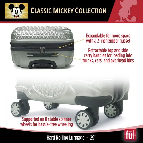 Vista 5 de FUL Disney Mickey Mouse - Maleta rígida con ruedas giratorias plateado Disney Mickey Mouse - Maleta rígida con ruedas giratorias