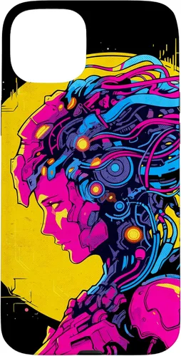 Vista 9 de Funda estilo anime futurista Cyberpunk para iPhone 16 Robot Woman