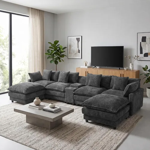 Vista 21 de ONEMMLION Cloud Couch - Sofá modular seccional en forma de U de 114 pulgadas, cómodos sofás seccionales para sala de estar, sofá moderno de felpilla