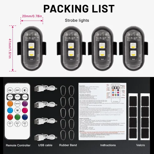 Vista 8 de XINGWU - 4 luces estroboscópicas LED inalámbricas con control remoto, 8 colores, carga USB, impermeables, luces de emergencia, luz para roca