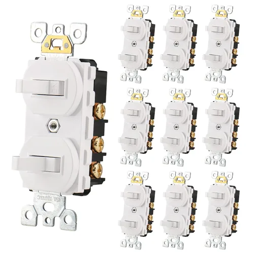 Vista 9 de Wengart Interruptor de Luz de Doble Palanca, 15 Amperios AC120 Voltios, Interruptor de Pared Eléctrico de Grado Residencial, Ideal para Hogar