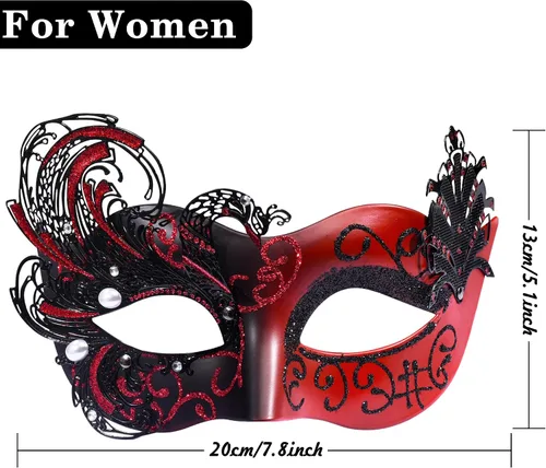 Vista 3 de SIQUK Máscaras de máscaras de metal veneciano para parejas, máscara de disfraz de Halloween, máscara de Mardi Gras para parejas, mujeres y hombres