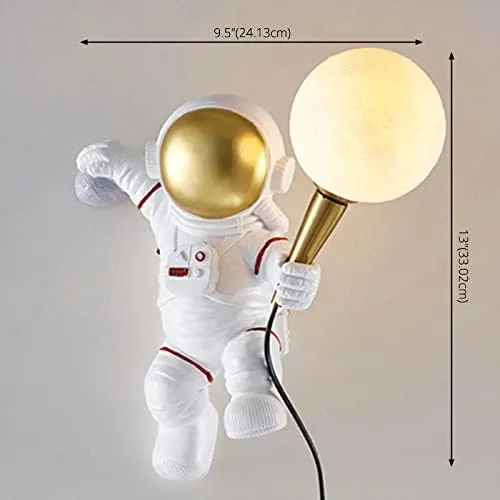 Vista 4 de Aplique de pared LED, estilo astronauta, aplique de pared LED de resina para niños, lámpara de pared blanca de dibujos animados para niños