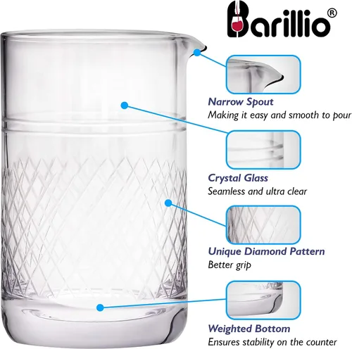 Vista 4 de Elite - Juego de coctelera de 23 piezas con cristal de 20 onzas, herramientas de barra de acero inoxidable con elegante soporte de bambú y jarra