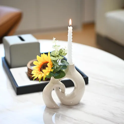Vista 2 de Juego de 2 candelabros de cerámica modernos para mesa de comedor, sala de estar, centro de mesa, centro de mesa, boda, decoración del hogar