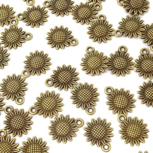 Vista 3 de Honbay 50 dijes de girasol de aleación vintage para fabricación de joyas o manualidades de bricolaje