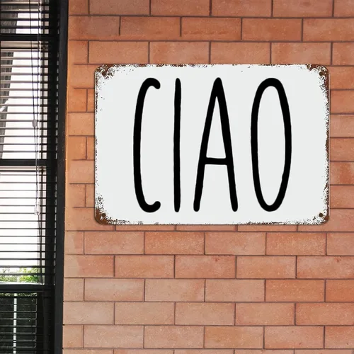 Vista 3 de Ciao - Letrero italiano con texto en inglés «Hello Sign» de metal italiano con cita inspiradora, arte de pared motivacional, decoración de pared