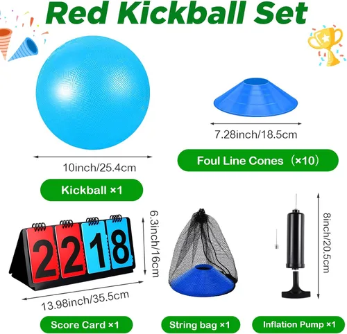 Vista 2 de Jenaai Juego de Kickball Deportivo de 18 Piezas Incluye Pelota de Patio de Juegos 5 Bases de Goma Plegables Bomba de Pelota Marcador Bolsa de Red 10