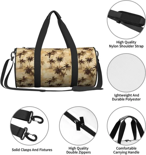 Vista 4 de Large Duffle Bag for Travel - Retro Hawaiian Style Print Gym Bag for Women Men, Travel Foldable Bags for Women Men with Zippered Multiple Pockets