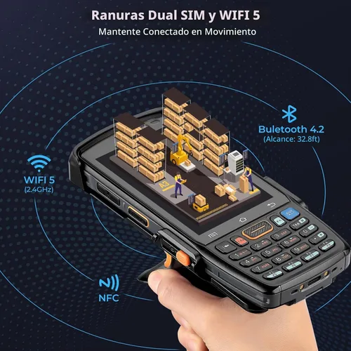 Vista 5 de MUNBYN - Escáner de código de barras Android 082Pro, Android 12 PDA, funciona con el motor de escaneo de código de barras Honeywell HS7, computadora