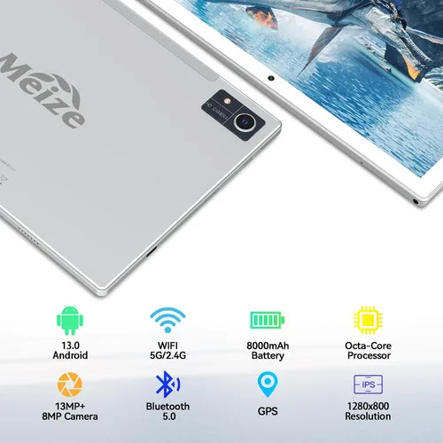 Vista 3 de Última tableta Android 13, procesador Octa-Core+128GB+16 (8+8 expandir) GB, tableta de 10.1 pulgadas con batería de 8000mAh, pantalla HD 1280x800