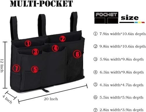 Vista 2 de Organizador de almacenamiento para mesita de noche, bolsa organizadora de almacenamiento colgante con 8 bolsillos para literas, rieles de cama