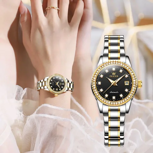 Vista 2 de OLEVS Relojes automáticos para mujer, de acero inoxidable, con cuerda automática, luminoso, resistente al agua