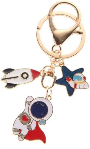Vista 5 de Llavero con colgante de cohete de astronauta, llavero de metal, bolso con dije, organizador de llaves, regalo de Navidad, cumpleaños, llavero