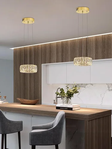 Vista 7 de Araña de Cristal LED Moderna Regulable de 8" Anillo Dorado Luminarias Colgantes para Isla de Cocina Comedor Sala de Estar