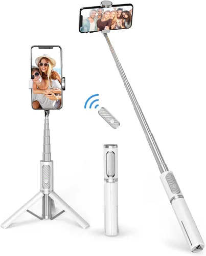 Vista 11 de ATUMTEK Palo de Selfie Trípode, trípode extensible 3 en 1 de aluminio para teléfono con control remoto Bluetooth desmontable, compatible con iPhone