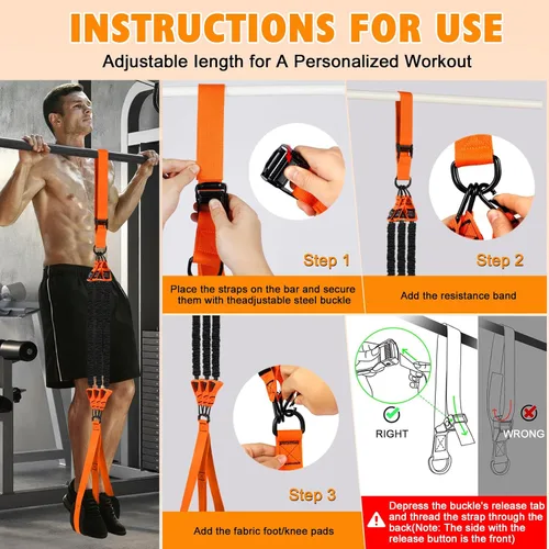 Vista 8 de Two Foot Pull Up Assistance Bands,Heavy Duty Pull Up Workout Bands,Adjustable Weight/Size with Comfortable Fabric Feet/Knee Rest for Home Gym