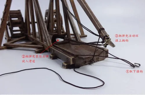 Vista 5 de GAWEGM Kits de construcción de modelos de madera - Kit de modelo de Trebuchet de carro antiguo - Máquina de bloques de lanzamiento, rueda giratoria