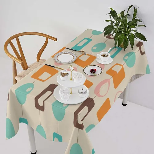 Vista 35 de Mantel retro moderno de mediados de siglo, diseño de colores retro de los años 50, resistente al agua, mantel lavable para cocina, comedor, fiesta