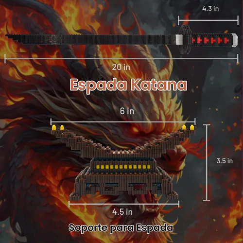 Vista 4 de Beego Kill Demon Sword - Juego de construcción de espada negra Tanjirou de 19 pulgadas con soporte para espada