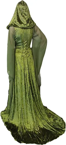 Vista 3 de Women's Medieval Lace-up Vintage Hooded Cloak Robe Adult Costume Retro Cosplay Long Dress Halloween Party Costume