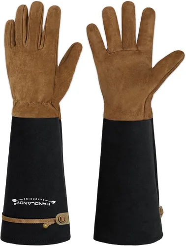 Vista 14 de HANDLANDY Guantes de poda largos para hombres y mujeres, de piel de cerdo, guantes de jardinería de rosas, guantes transpirables y duraderos