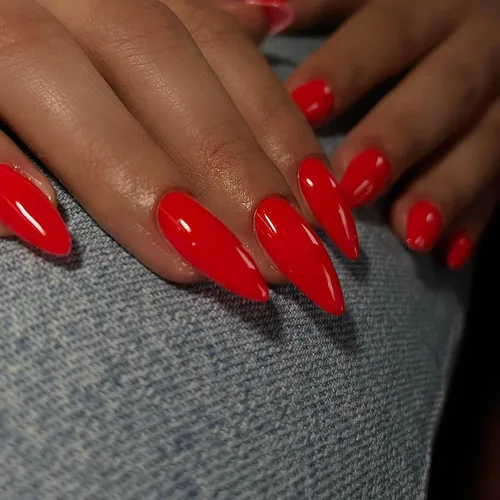 Vista 10 de Uñas postizas de presión con forma de almendra rosa de longitud media estilo stiletto, uñas artificiales de gel suave reutilizables acrílicas