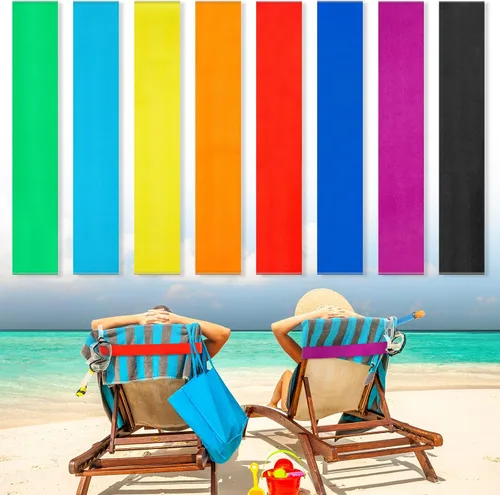 Vista 30 de Boao 4 paquetes de bandas de toalla para silla de playa, esenciales para piscina y crucero, elásticas y resistentes al viento, clips para toallas