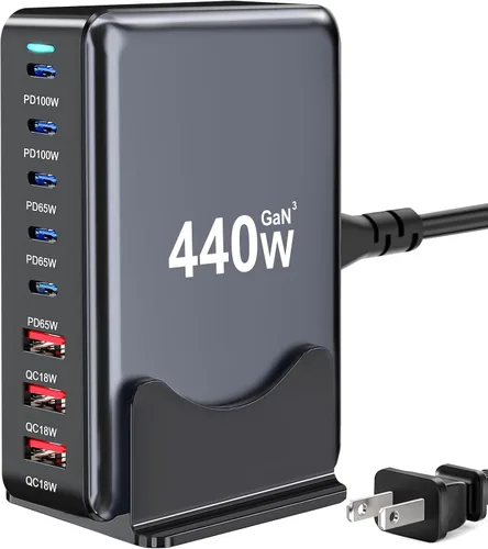 Vista 8 de 320W Bloque de Cargador USB C, Estación de Carga Rápida de 8 Puertos USB Hub PD 100W GaN Ⅲ Estación de Carga Pro para Múltiples Dispositivos