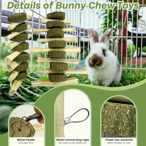 Vista 3 de kathson Juguetes masticables de conejo para rechinar dientes, palitos de bambú orgánico natural, juguetes de enriquecimiento para animales pequeños