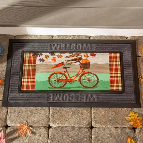 Vista 2 de Evergreen Flag Tapete para interruptor de bicicleta de otoño, tapete de entrada intercambiable para interiores y exteriores, 22 x 10 pulgadas, parte