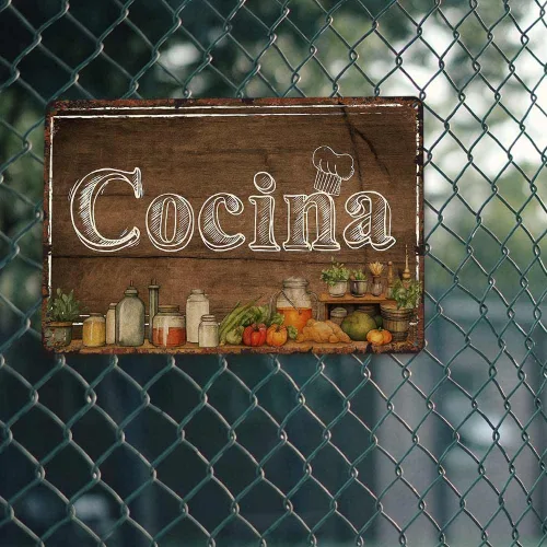 Vista 3 de Cartel de pared de metal vintage vintage español "Cocina" cartel divertido de aluminio 8 x 12 pulgadas para baño, dormitorio, sala de estar
