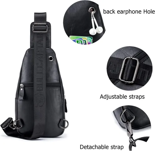 Vista 4 de BULLCAPTAIN Bolso bandolera de cuero genuino con múltiples bolsillos para hombre, bolso cruzado de viaje, mochila de hombro pequeña casual