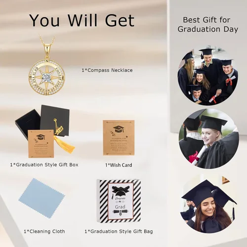 Vista 6 de Regalos de graduación para ella 2023, collar inspirador de brújula para graduados para mujeres y niñas, joyería de clase de 2023, regalos