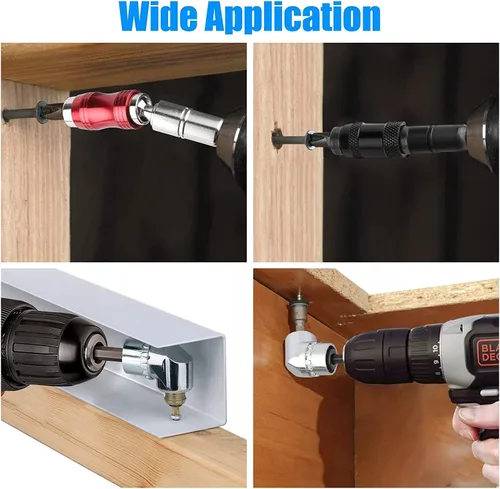 Vista 7 de 3 unids 1/4" Magnetic Pivot Drill Tip Holder 105° Adaptador de taladro de ángulo recto Extensión Destornillador de impacto flexible en ángulo de 20°