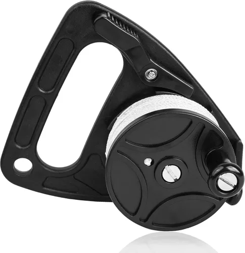Vista 8 de Carrete de buceo con tapón de pulgar, resistente 46m/150ft White Line SMB Scuba Ratchet Dive Reel con interruptor de tope de mango para cueva