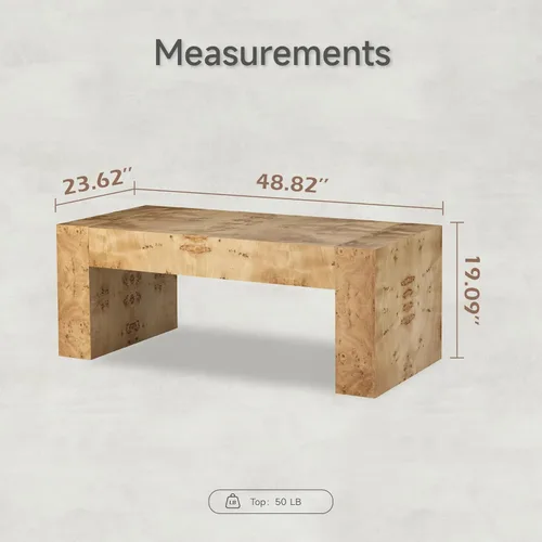 Vista 2 de COZAYH Mesa de café moderna de madera con acabado en buril, patas gruesas, mesa central rectangular para sala de estar, diseño elegante