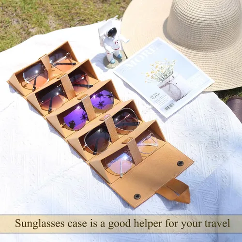 Vista 2 de Besforu Estuche para lentes de sol para hombres o mujeres, estuche rígido para múltiples anteojos, caja portátil con 5 ranuras para organizar gafas