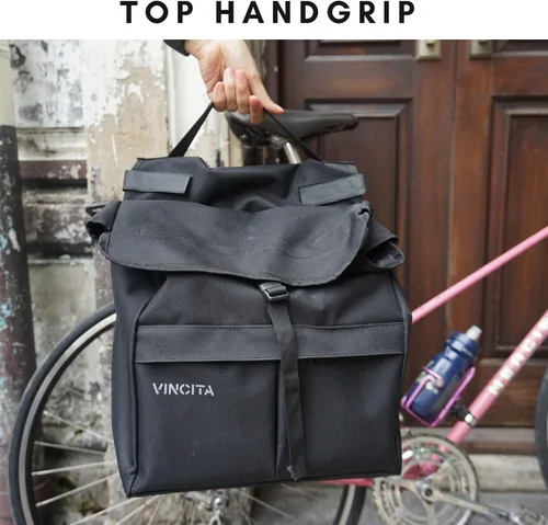 Vista 7 de Vincita Bolsas laterales de ciclismo resistentes al agua con cubierta de lluvia, grande, asa de transporte, puntos reflectantes, portabicicicletas