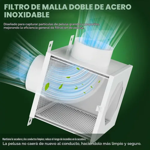 Vista 3 de Trampa de pelusa para conductos de secadora de metal, kit de ventilación de secadora interior con codo de 90 grados, manguera de conducto de 4 Blanco