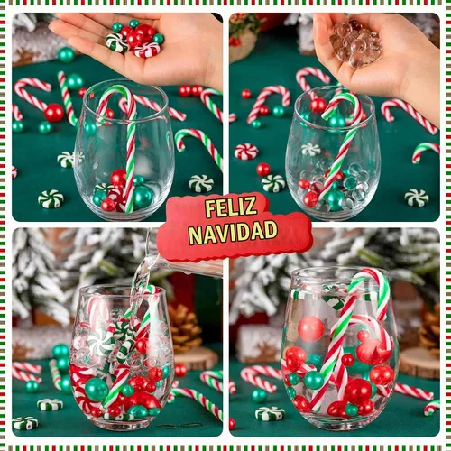 Vista 4 de 120 piezas de relleno de jarrón de Navidad, cuentas flotantes para decoración de jarrones